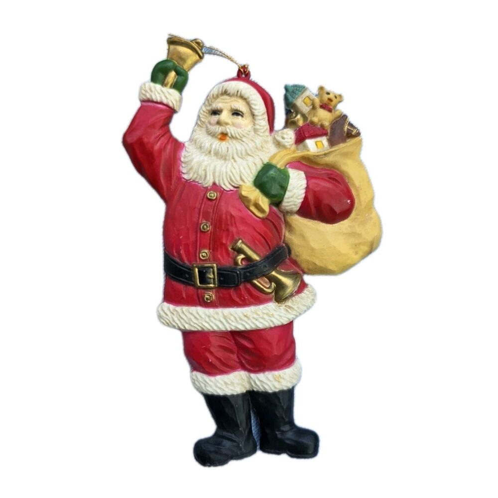 Vintage Classic Santa Claus Ornament with Sack of Toys & Bell - Christmas Decor